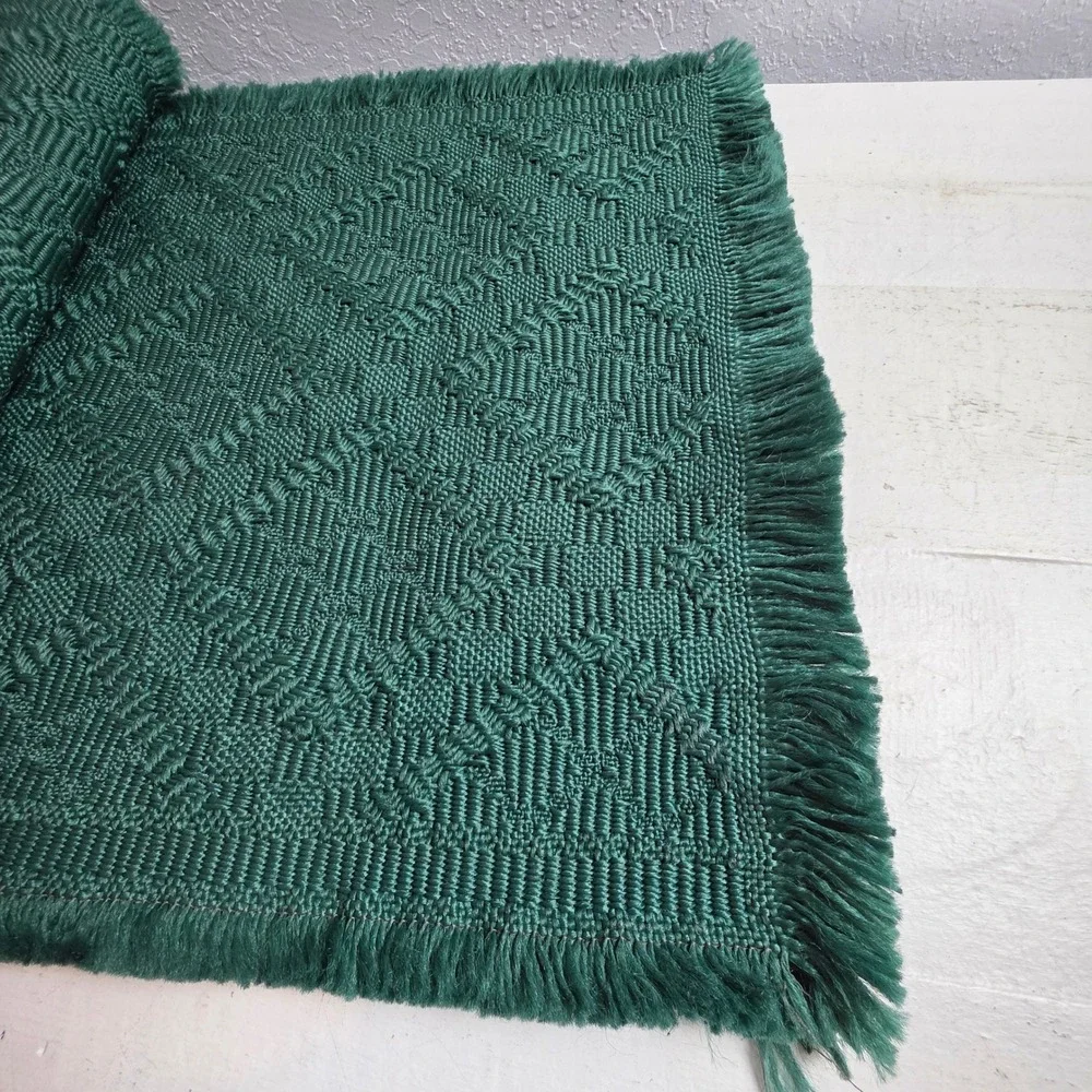 Handwoven Forest‎ Green Geometric Diamond Pattern Fringed Table Runner Rustic